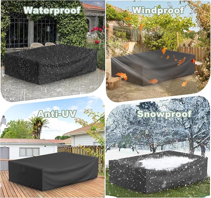 Gasadar Patio Furniture Covers, Outdoor Furniture Cover Waterproof for Outdoor Sectional Sofa Set, Heavy Duty 600D, 126" L x 126" W x 28" H, Black