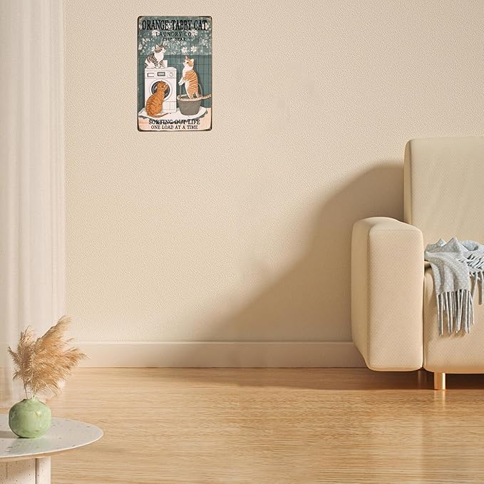 Metal Signs Orange Tabby Cat Laundry Co Est Year Sorting Out Life One Load At A Time Sign Tin Sign Vintage Wall Decor for Bathroom Bar Cafe Bedroom Living Room 12×8 Inch