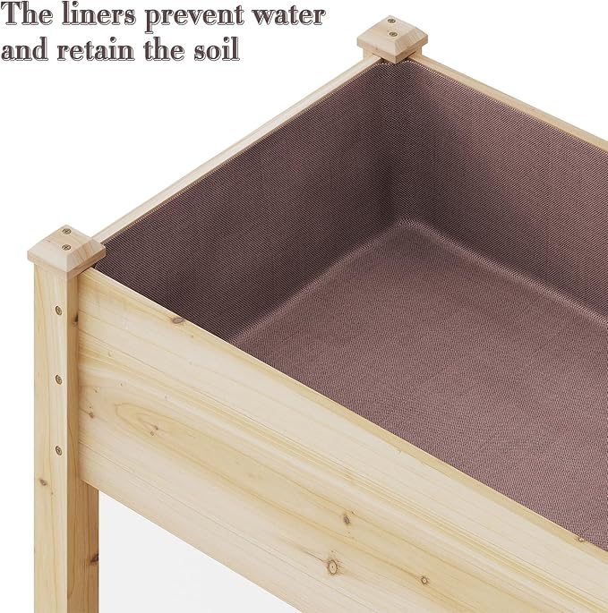 Wooden Raised Garden Bed ，Planter Box with Legs, Wooden Planter -Grow Herbs and Vegetables Outdoors – Naturally Rot-Resistant - Unmatched Strength Lasts Years (Natural-M)