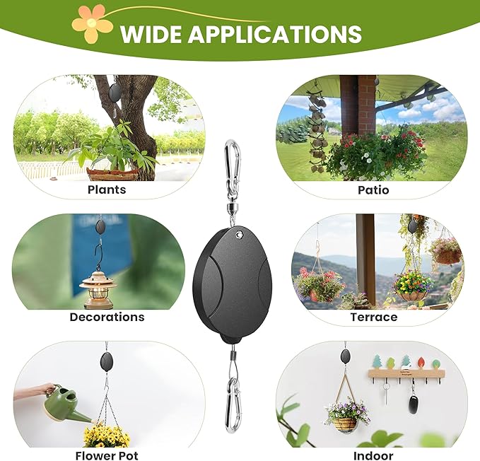 2025 Upgraded Retractable Plant Hanger - Heavy Duty Plant Pulleys for Hanging Plants, Outdoor Adjustable Hooks, Durable Plant Pulley for Garden Baskets Pots,Birds Feeder, 2 Pack