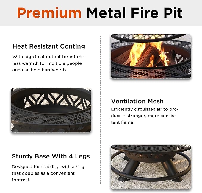 Red Mountain Valley 47" Outdoor Fire Pit with Adjustable Grill, 2-in-1 Metal Outdoor Fireplaces, Large Patio Wood Burning Fire Pits for Outside, Ideal for Backyard, Patio, Party