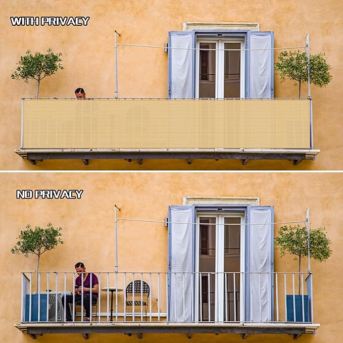 SUNLAX 3'x10' Sand Balcony Privacy Screen Fence Windscreen Cover Fabric Shade Netting Mesh Cloth with Grommets UV Protection for Patio, Backyard, Porch, Railing Shield 90% (We Make Custom Sizes)