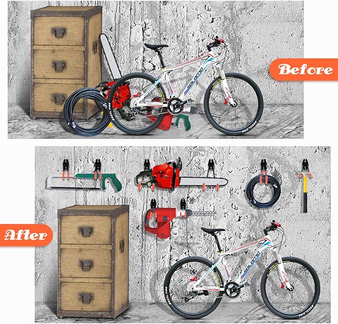 Garage Hooks Heavy Duty 14 Pack, Steel Garage Storage Hooks, Tool Hangers for Garage Wall Utility Wall Mount Garage Hooks and Hangers with Anti-slip Coating for Garden Tools, Ladders, Bulky Items