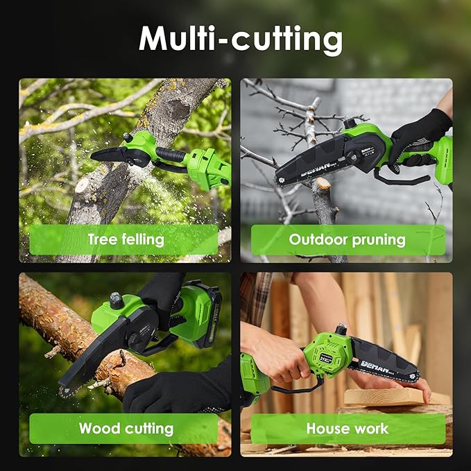 2 IN 1 Electric Pole Saw Brushless 21V Battery Chainsaw Cordless with Rotatable Pole 15FT Max Reach, Shoulder Strap, Powered Pole Saw for Tree Trimming and Wood Cutting Tool -- Green