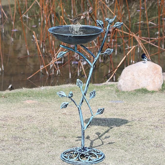 11.4" W x 31" H Cast Iron Pedestal Bird Bath, Birdbaths for Outdoors,Bird Bath for Outside,Vintage Metal Bird Bath Garden Yard Decor