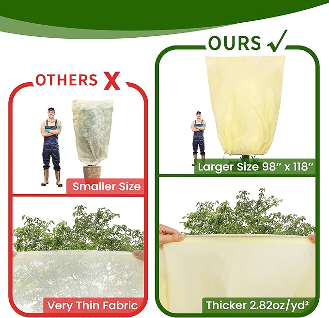 100”(W) x120”(H) Plant Covers Freeze Protection, 2.8oz/yd²Heavy-Duty Tree Covers, 2 Pack Extra Large Frost Cloths & Blankets with Zipper Drawstring for Fig Palm Citrus Lemon Trees and Shrubs