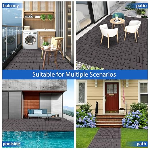 27 PCS 12x12 Inch Interlocking Deck Tiles - Waterproof All-Weather Outdoor Patio Flooring for Pool, Balcony, Backyard, Porch & Garden, Coffee