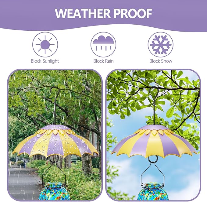 14" Baffle for Bird Feeder with Ant Moat, Bird Feeder Cover with Ant Guard & 3 Hooks for Hummingbird Feeder and Wild Bird Feeder, Bright Colors Attract Birds (14 inches, Green Yellow)