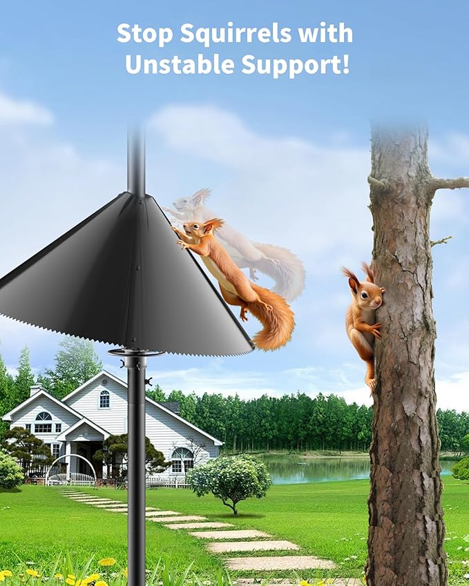 Squirrel Baffle for Bird Feeder Pole - Bird Feeder Baffle with Steel Spring Motion for Better Defense, Polycarbonate Extra-Thick Squirrel Guard for Outside Pole Mount, 19 Inch, Metal Buckle