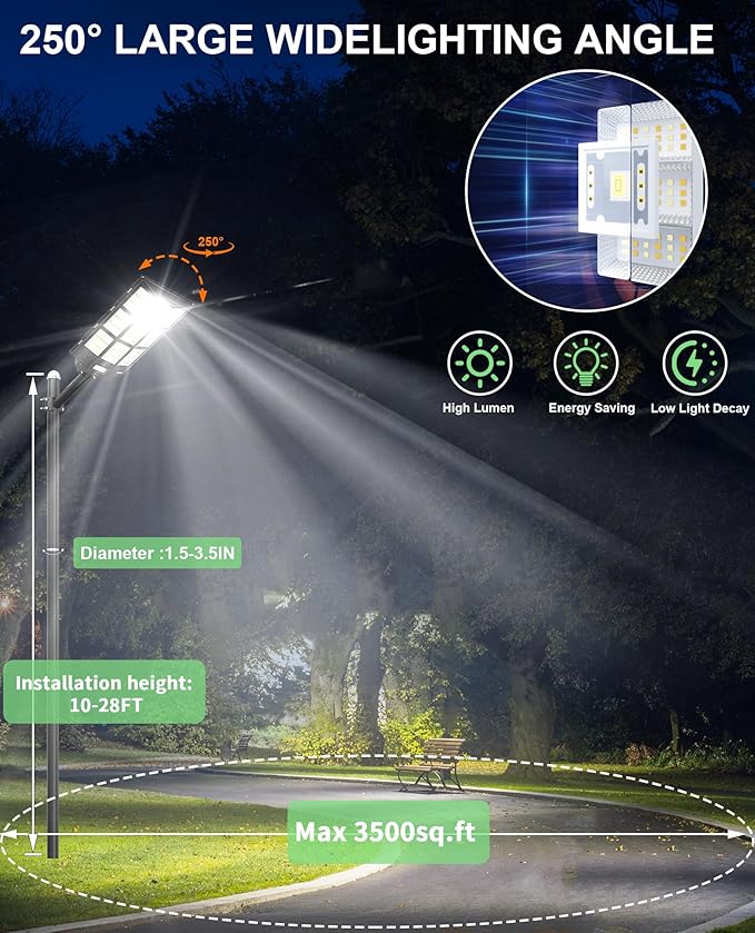 JAYNLT Y-7200W Solar Street Lights Outdoor,680000LM 6500K High Lumen Parking Lot Lights Commercial, Dusk to Dawn Solar Security Flood Lamps with Motion Sensor for Parking Lot,Garage,Stadium