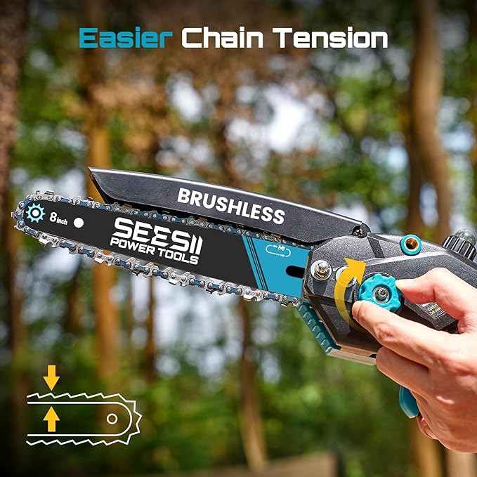 Mini Chainsaw Cordless Battery Powered: 8 inch & 6 inch Electric Chain Saw with 2 Pack 4000mA Batteries, Handheld Saw for Trees Branches Trimming Wood Cutting, Gardening Tools for Dad Husband Men
