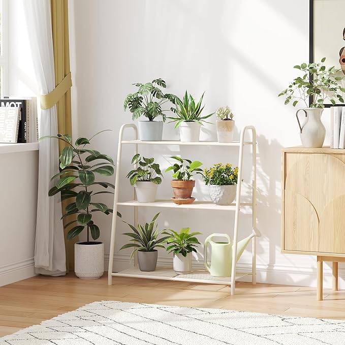 Metal Plant Stand Indoor Outdoor for Multiple Plants,3 Tier Plant Shelf,Large Heavy Duty Flower Holder Ladder Plant for Living Room, Patio, Balcony (White)