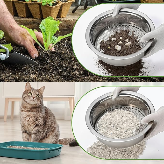 Soil Sieve Set Garden Soil Sifter Stainless Steel Mesh Sifter,Compost Sifter with 1,3,6,9,12mm Sieve Mesh and Bonsai Soil Scoop