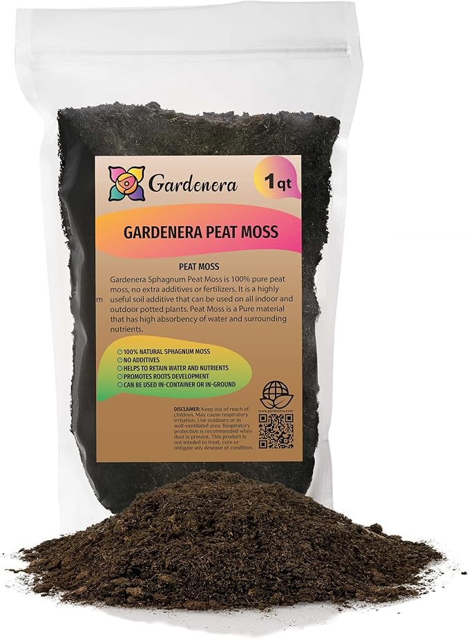 Premium Natural Sphagnum Peat Moss - Gardening Soil Amendment and Carnivorous Plant Soil Media by Gardenera (1 Quart Bag)