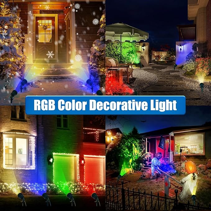 Spotlight Outdoor, 2700K Warm White 10W LED Landscape Spot Lights with RGB 3 Lenses, IP67 Waterproof, 120V Plug-in for Holiday & Everyday Decor in Yard Garden Lawn Tree(1 Pack, Black)