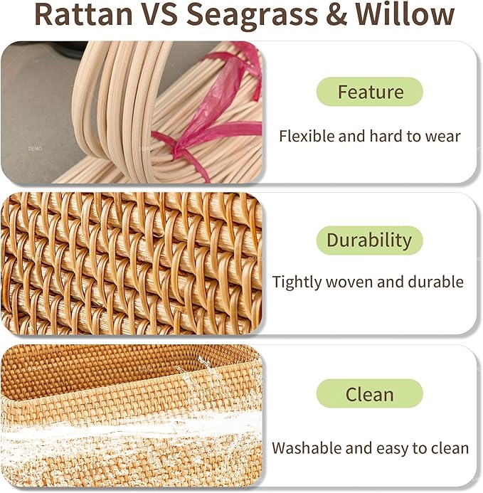 15"×11"×6.3" Rattan Picnic Basket with Handles, Large Oval Gift Baskets, Hand-Woven Basket for Fruit, Empty Gift Basket for Festival, Wedding, Camping