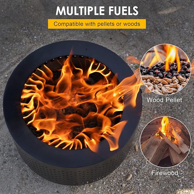 STBoo Pellet Fire Pit for Outside with Portable Carrying Storage Bag, 15x11Inch Smokeless Fire Pits Outdoor Wood Burning, Low Smoke Camping Stove for Bonfire Picnic Backyard Cooking on Beach, Black, M