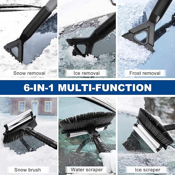 57" Long Snow Brush Ice Scraper | Extendable | Multipurpose | Easy to Use | Antifreeze Gloves | 270° Pivoting | Snow Ice Removal | Fit for Car SUV MPV Truck Van Windshield Window Roof Gift