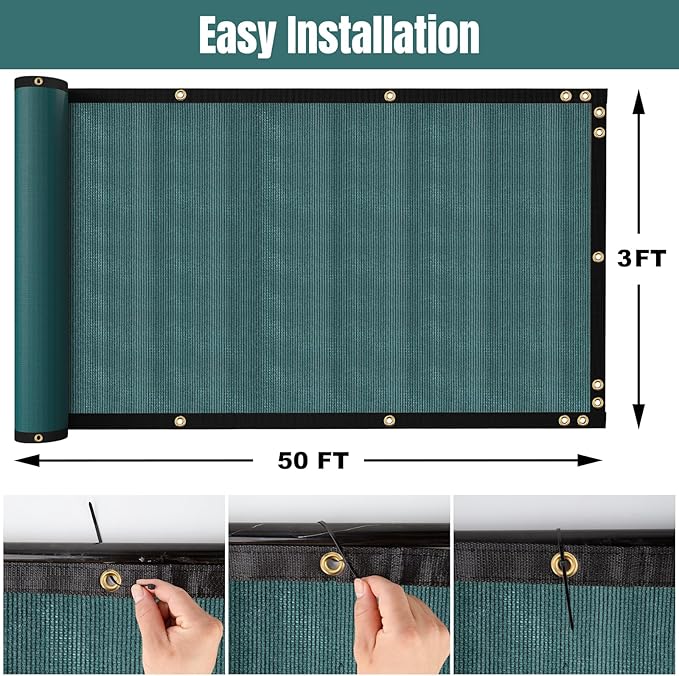 SPORTYOUTH 3ft x 50ft Fence Privacy Screen, Heavy Duty 150 GSM Fencing Mesh Shade Cover Windscreen with Brass Grommets for Outdoor Wall Deck Garden Backyard Porch, Cable Zip Ties Include, Green