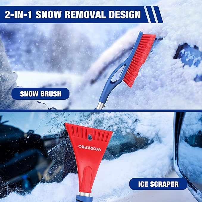 WORKPRO 27" Snow Brush and Ice Scraper for Car Windshield, Car Snow Brush and Ice Scraper with Foam Grip, 2-in-1 Detachable Snow Removal Tool, Storage Bag Included, 2 PC