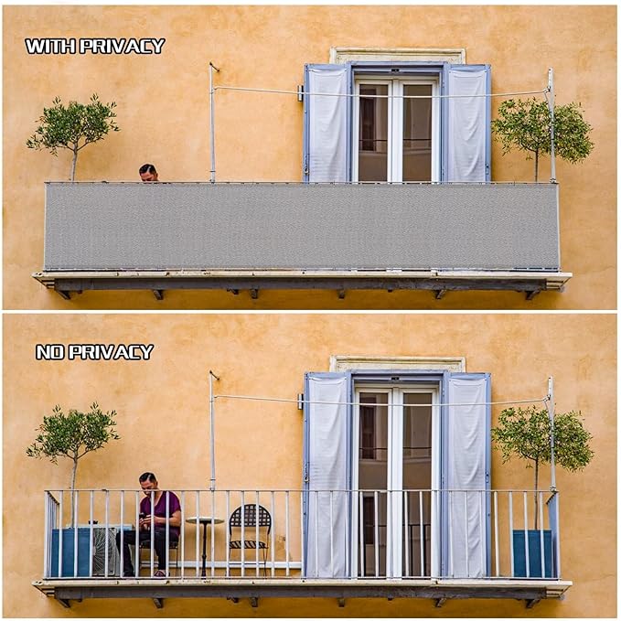 SUNLAX 2'6"x16.4' Light Grey Balcony Privacy Screen Fence Windscreen Cover Fabric Shade Netting Mesh Cloth with Grommets UV Protection for Patio, Backyard, Porch, Railing Shield 90%