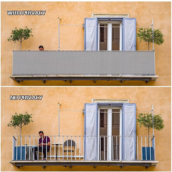 SUNLAX 2'6"x13' Light Grey Balcony Privacy Screen Fence Windscreen Cover Fabric Shade Netting Mesh Cloth with Grommets UV Protection for Patio, Backyard, Porch, Railing Shield 90%