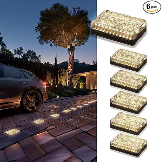 Solar Paver Outdoor Lights, 6x9 Recessed Brick Light, Heavy Duty IP67 Waterproof LED, Landscape Lighting for Ground, Pool, Garden, Driveway (Warm White, 6Pack)