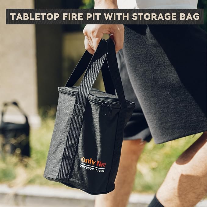 ONLYFIRE OUTDOOR LIVING Tabletop Fire Pit Burning Woods/Pellets, Portable Small Fireplace with Storage Bag for Camping Tailgating RV Patio Backyard, Smokeless Camping Stove 9.5", FP055 Silver