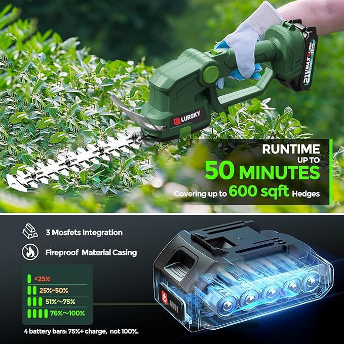 Cordless Hedge Trimmer with Battery - 2-in-1 21V Grass Shears Handheld, Electric Shrub Trimmer Kit for Garden, Yard and Lawn, Charger Included (Forest Green)