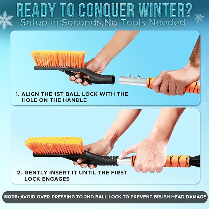 EcoNour 27" Aluminum Snow Brush 4 Pack with Ice Scrapers for Car Windshield and Window | Car Snow Scraper and Brush with Ergonomic Foam Grip Winter Accessories (Orange, Pink, Green, Blue)
