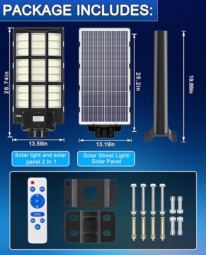 JAYNLT Y-7200W Solar Street Lights Outdoor,680000LM 6500K High Lumen Parking Lot Lights Commercial, Dusk to Dawn Solar Security Flood Lamps with Motion Sensor for Parking Lot,Garage,Stadium