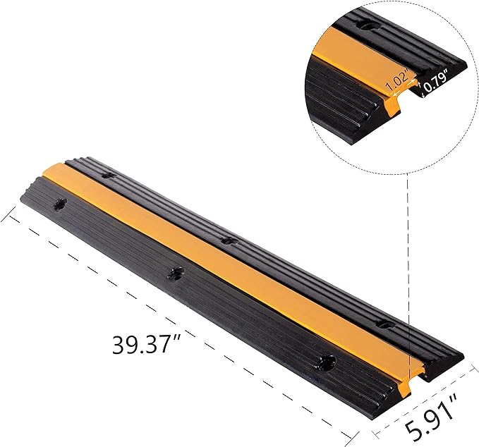 2 Pack Rubber Cable Ramp Hose Cable Protector Ramp 1 Channel 11000Lbs Load Capacity Traffic Speed Bump Wires Power Lines Extension Cord Cover for Indoor Outdoor