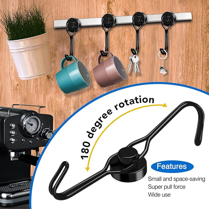 LOVIMAG Hooks, 30lbs+ Magnetic Magnet Hook 2025 Cruise Cabin Ship Essentials Heavy Duty Strong Refrigerator Fridge Hanging for Classroom Beach Vacation Kitchen Grills Home Mug Hanger (12 Pack), Black