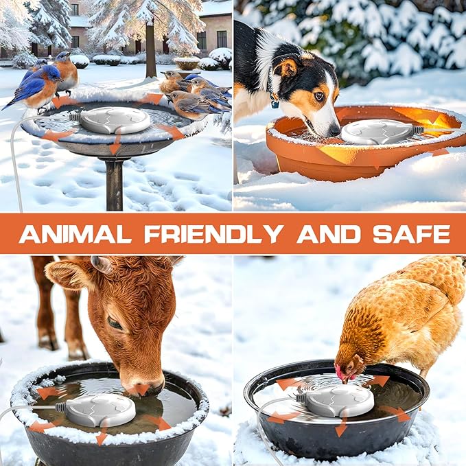 Daoeny Bird Bath Heater, 120W Bird Bath Heaters for Outdoors in Winter, Birdbath Water Heater Full-Covered Aluminum, Heated Bird Bath Pond Deicer Thermostatically Control for Patio Yard Farm (White)