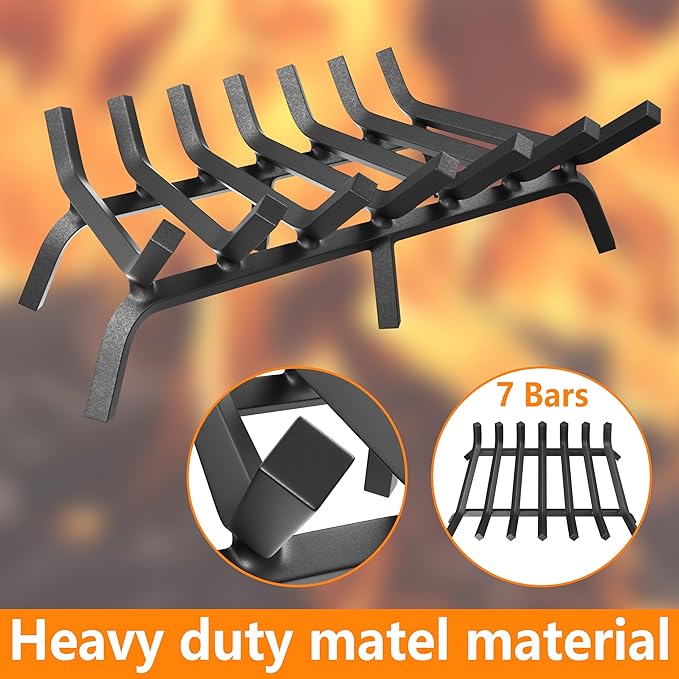 Mr IRONSTONE Fireplace Grate 30 inch Solid Steel Heavy Duty Firewood Log Burning Rack Fire Grates for Outdoor Kindling Tools Pit Indoor Fireplace Log Holder Wrought Iron Wood Stove