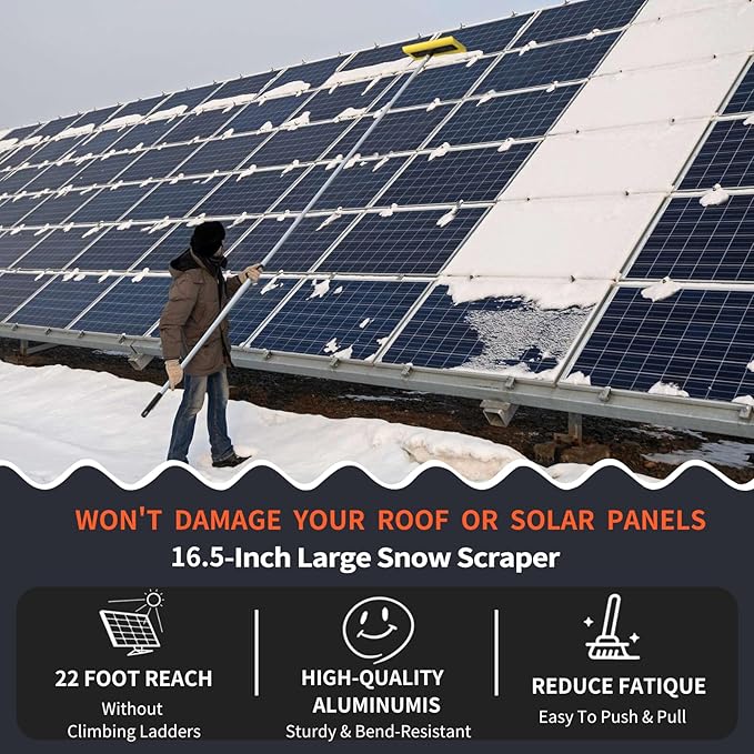 Never-Scratch SnowBuster | 12-Foot Snow Roof Rake | EVA Soft Foam Pad Snow Removal Tool | Adjustable Shovel Scratch Free | S-Shaped Push/Pull Design for House Roof, Solar Panels, Car Snow, and Leaves