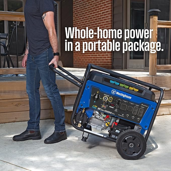 Westinghouse 13500 Peak Watt Tri-Fuel Home Backup Portable Generator, Remote Electric Start, Transfer Switch Ready, Gas, Propane, and Natural Gas Powered