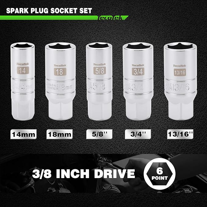 17-Pieces Drive Tool Accessory Set, Spark Plug Socket Set, Includes 1/4" & 3/8” Drive Extension Bar, Socket Adapter, Universal Joints, Spark Plug Sockets, Professional Socket Accessories, Cr-V