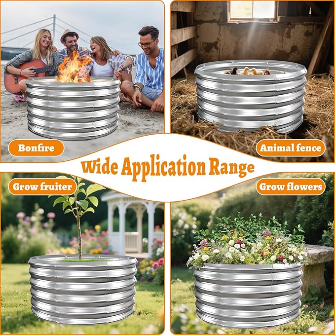 Metal Fire Pit Ring/Bonfire Fire Ring- 32 Inches Diameter, 0.8 MM Thick,1.5 ft High, Durable and Stylish for Outdoor Fire Pits,Patios and Camping (Silver, 2.7X2.7X1.5 ft)
