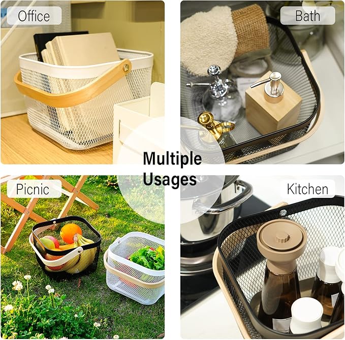 Metal Mesh Steel Harvest Basket, Square Wire Garden Basket with Handle – Multi-Functional Storage Organizer for Gathering Vegetables, Fruits, Kitchen, Garden, Picnic & Cabinet (Pink)