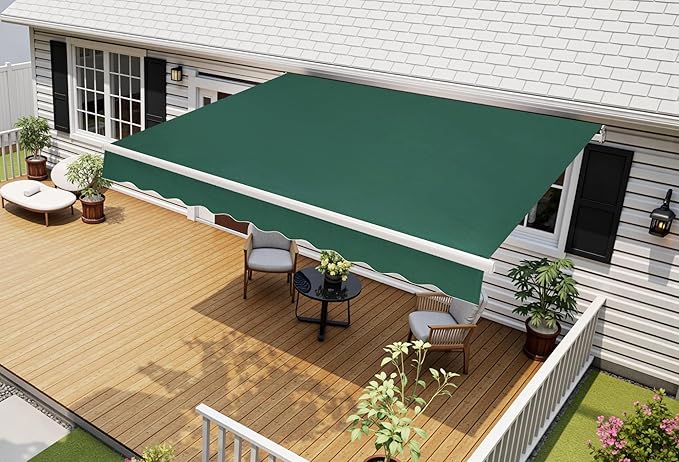 MCombo 11.5x9.5 Feet Manual Retractable Patio Door Window Awning Sunshade Shelter Outdoor Canopy, 1210 (Green, 11.5'(L) x 9.5'(W))