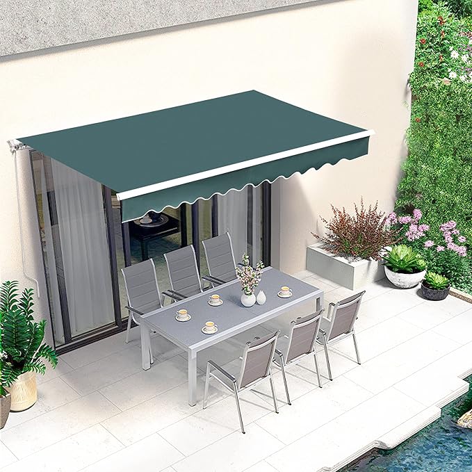 MCombo 11.5x9.5 Feet Manual Retractable Patio Door Window Awning Sunshade Shelter Outdoor Canopy, 1210 (Green, 11.5'(L) x 9.5'(W))