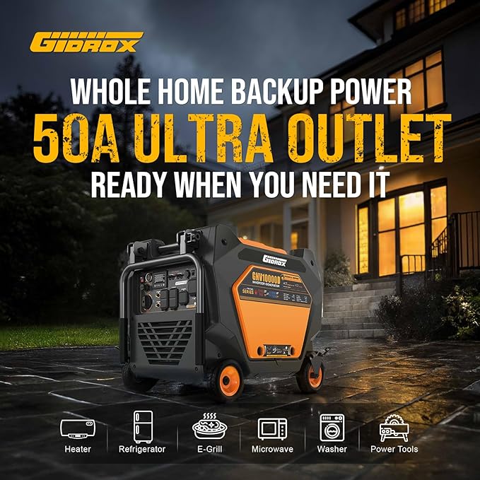 10000W Dual Fuel Inverter Generator, Gasoline or Propane Powered Portable Generator, ATS Ready, 50A Ultra Outlet, Remote Start, CO Sensor, ECO Mode, Super Quiet for Home Backup & RV Use
