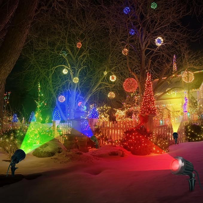 Spotlight Outdoor, 2700K Warm White 10W LED Landscape Spot Lights with RGB 3 Lenses, IP67 Waterproof, 120V Plug-in for Holiday & Everyday Decor in Yard Garden Lawn Tree(1 Pack, Black)