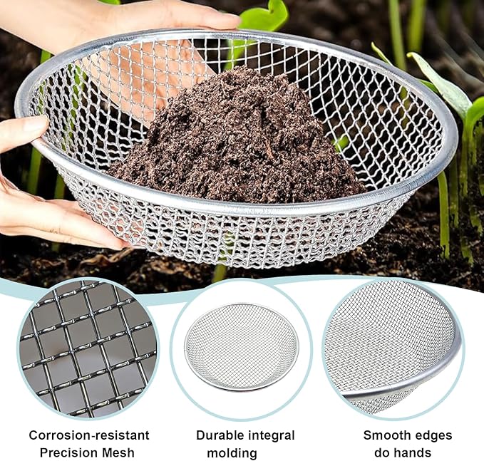 1/8 Inch Soil Sifter for Gardening, Rock Sifter for 5gallon,Compost Sifter Dirt Sifter,Captures Dirt Rocks Sawdust