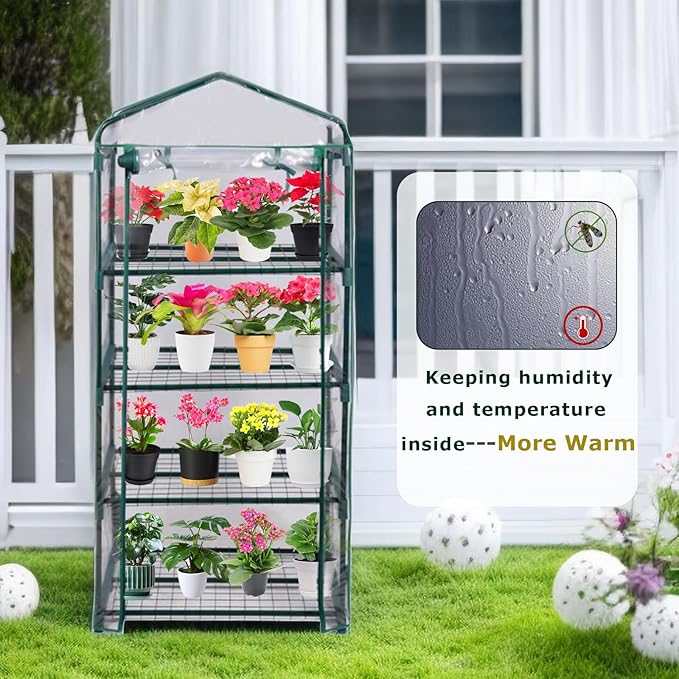 Mini Greenhouse for Indoor Outdoor, Plant Green House 4-Tier Rack Stand Portable Greenhouses with Durable PVC Cover for Seedling, 2.5x1.6x5.2 FT,Ideal Gardening Gifts for Women Men(PLGH704P)