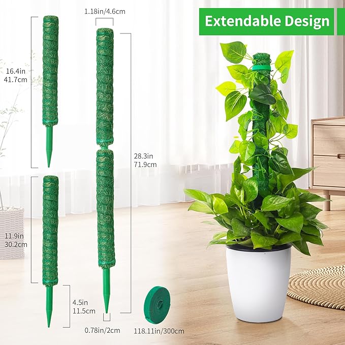 2 Pack Moss Pole, LveSunny 16 Inch Green Stackable Monstera Plant Support, Ideal Moss Poles for Climbing Plants, Moss Pole for Plants Indoor, Plant Support Stakes for Monstera and Potted Plants