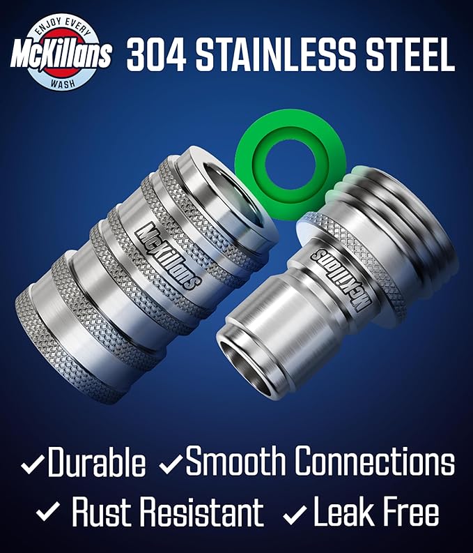 McKillans® 2025 Automatic Garden Hose Quick Connect [Universal FIT] - Stainless Steel Quick Connect Hose Fittings - Water Hose Connectors - Quick Disconnect Adapter - Instant Connection - 5 Pc Kit