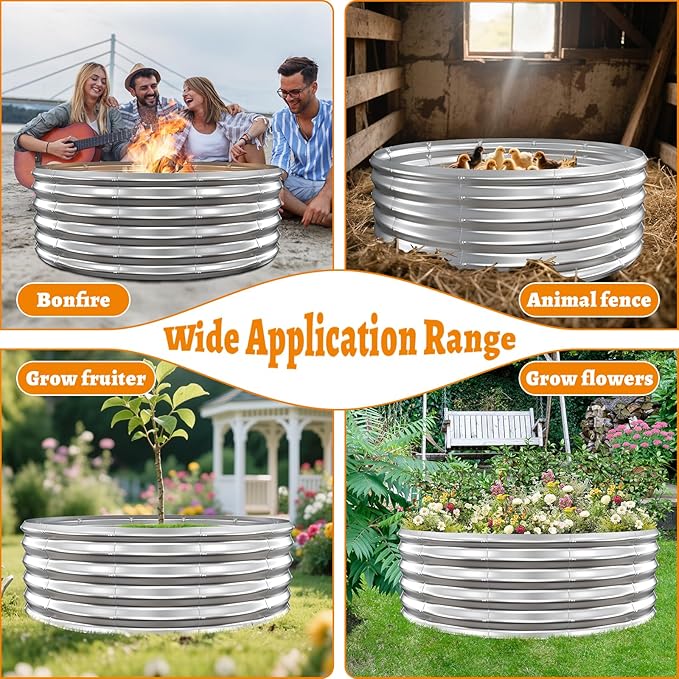 Metal Fire Pit Ring/Bonfire Fire Ring- 48 Inches Diameter, 0.8 MM Thick,1.5 ft High, Durable and Stylish for Outdoor Fire Pits,Patios and Camping (Silver, 4X4X1.5 ft)