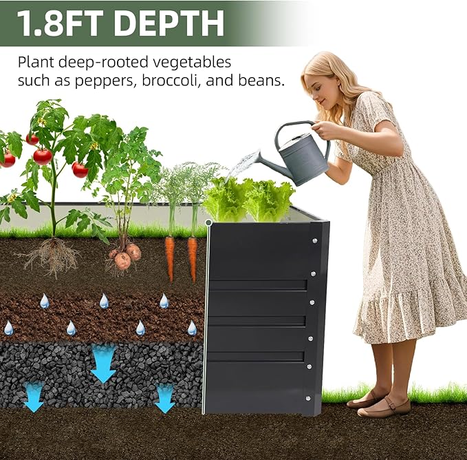 1MORE Raised Garden Bed- 8x2x1.8ft Planter Garden Boxes Outdoor, Raised Beds for Gardening, 21in Tall Large Metal Garden Bed Kit for Vegetables Flower, Deep Root Planter Raised Beds with Tools.Grey